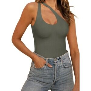 REORIA Butsmooth Women's Sexy Plunge One Shoulder Sleeveless Backless Bodysuit S